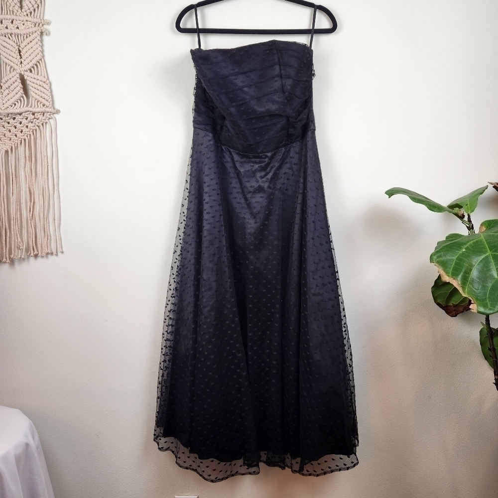 Scott McClintock strapless Swiss Dot Mesh overlay dress 14 black
